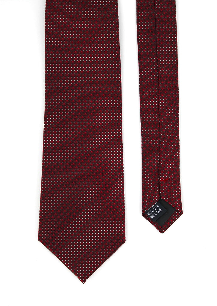 Cravate en Soie Bordeaux à Micro Motif Rouge