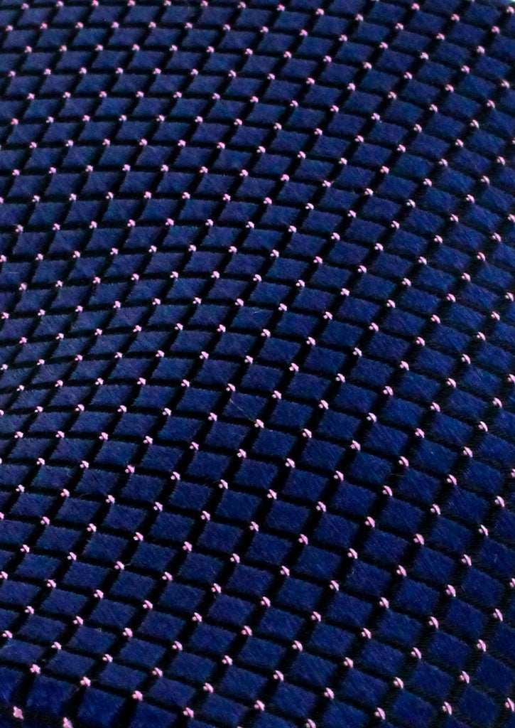 Cravate en Soie Bleu Marine Homme à Micro Motifs Rose
