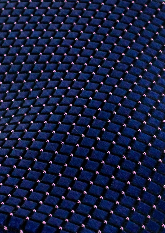 Cravate en Soie Bleu Marine Homme à Micro Motifs Rose