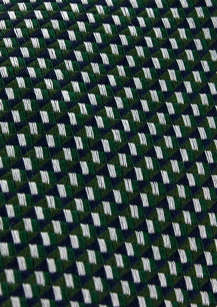 Cravate en Soie Verte Homme à Micro Motifs Bleu Marine et Blanc