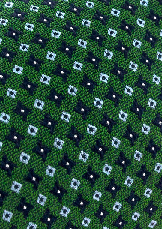 Cravate en Soie Verte Homme à Micro Motifs Géométriques