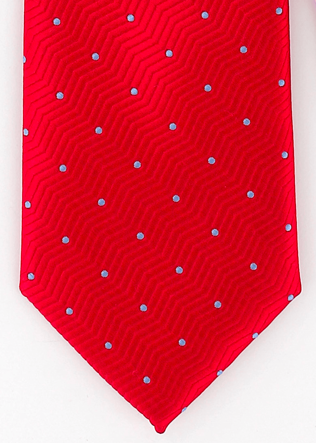 Cravate microfibre rouge à pois bleu ciel | Cotton Park