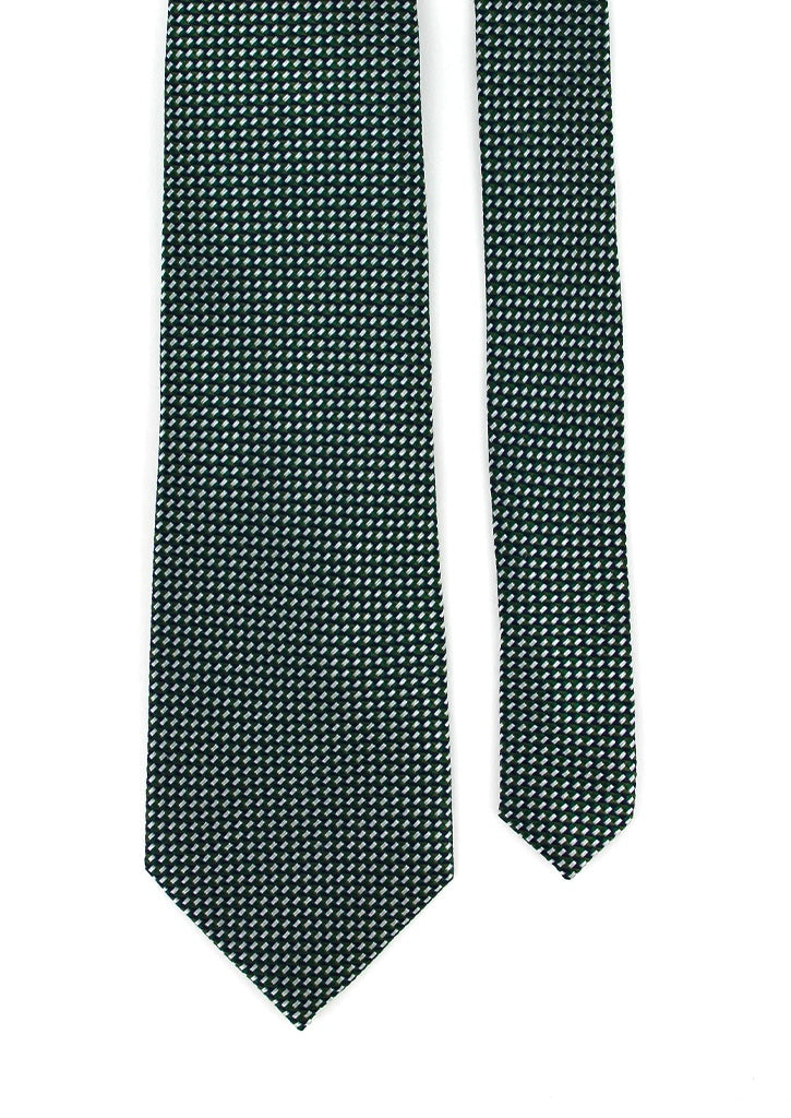 Cravate en Soie Verte Homme à Micro Motifs Bleu Marine et Blanc