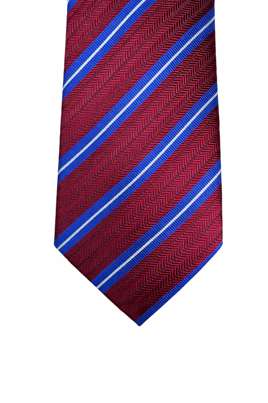 Cravate en soie tissée club bordeaux et bleu royal