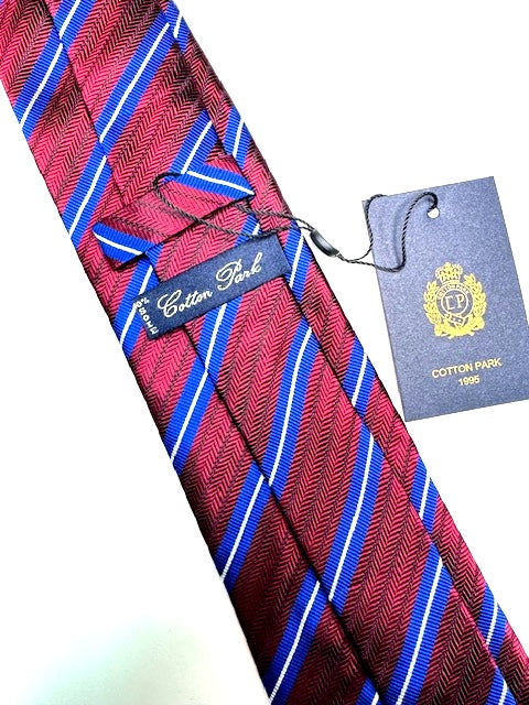 Cravate en soie tissée club bordeaux et bleu royal