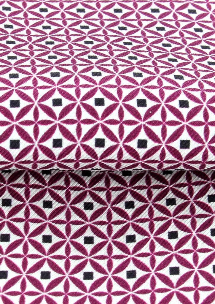 Foulard ascot homme en soie blanc à motifs fuchsia et noirs