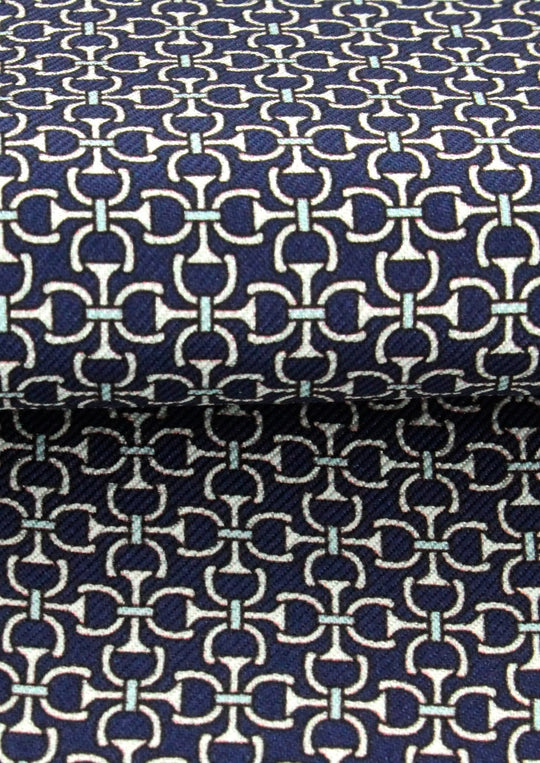 Foulard ascot homme en soie bleu marine motifs blancs et bleu ciel