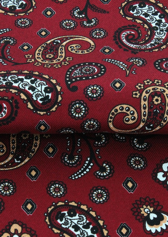 Foulard ascot en soie bordeaux à motif paisley