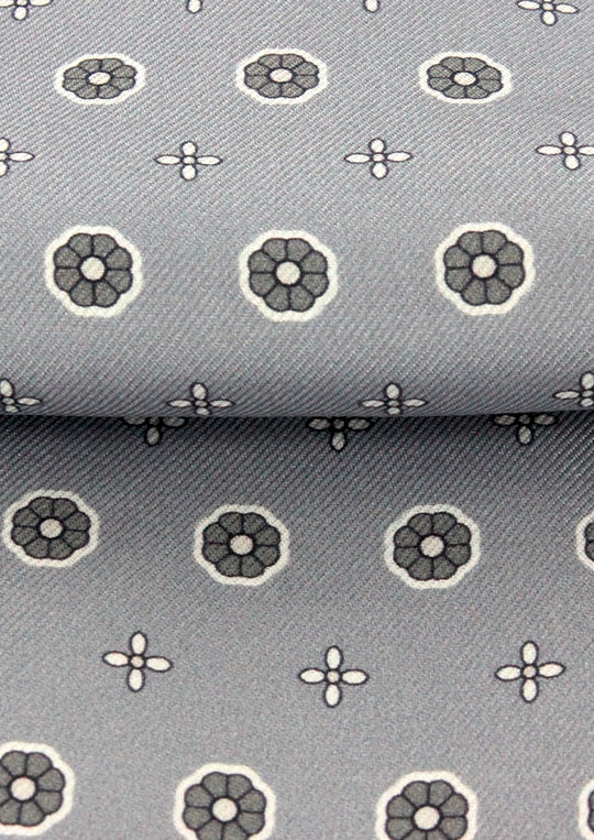 Foulard ascot homme gris à motifs floraux noirs et blancs