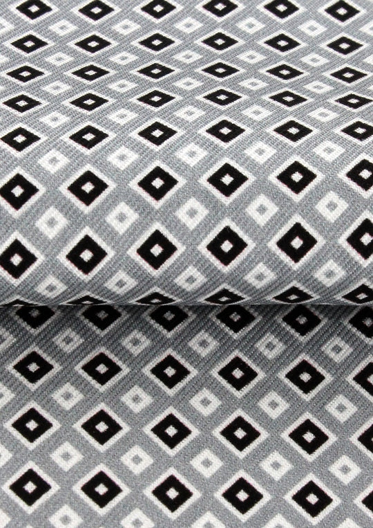 Foulard ascot homme en soie gris motif géometrique noir et blanc