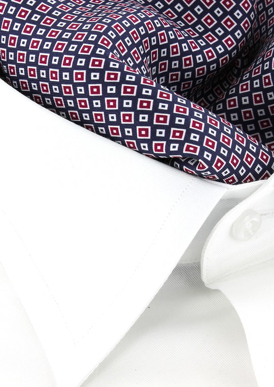 Foulard ascot homme en soie bleu marine motif bordeaux et blanc