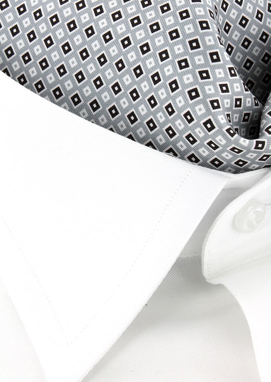 Foulard ascot homme en soie gris motif géometrique noir et blanc
