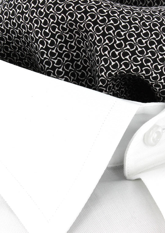 Foulard ascot homme en soie noir et blanc