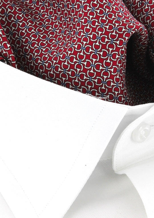 Foulard ascot homme rouge bordeaux à motifs blancs et bleu ciel