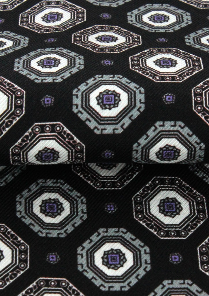 Foulard ascot en soie noir motif parme