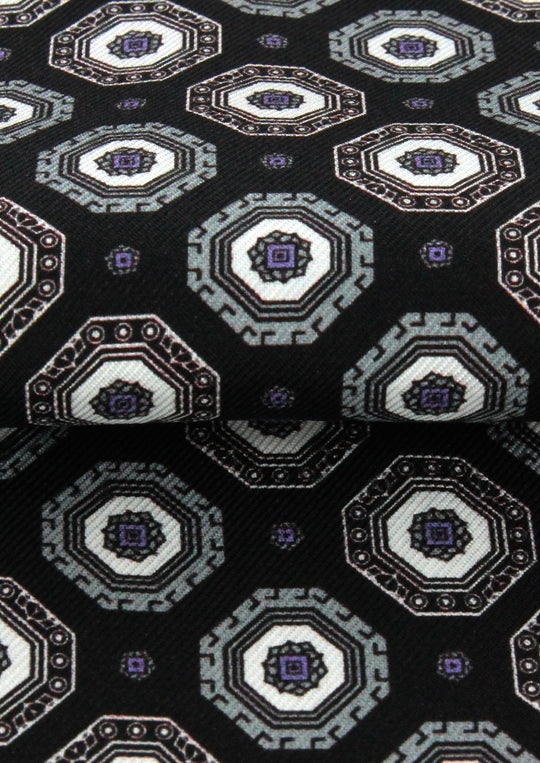 Foulard ascot en soie noir motif parme