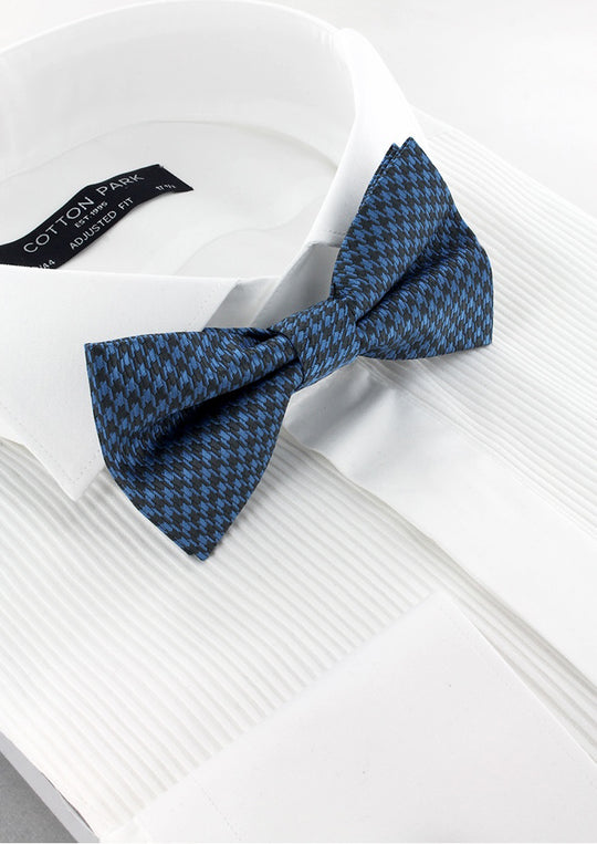 Nœud papillon bleu ciel motif pied-de-poule gris