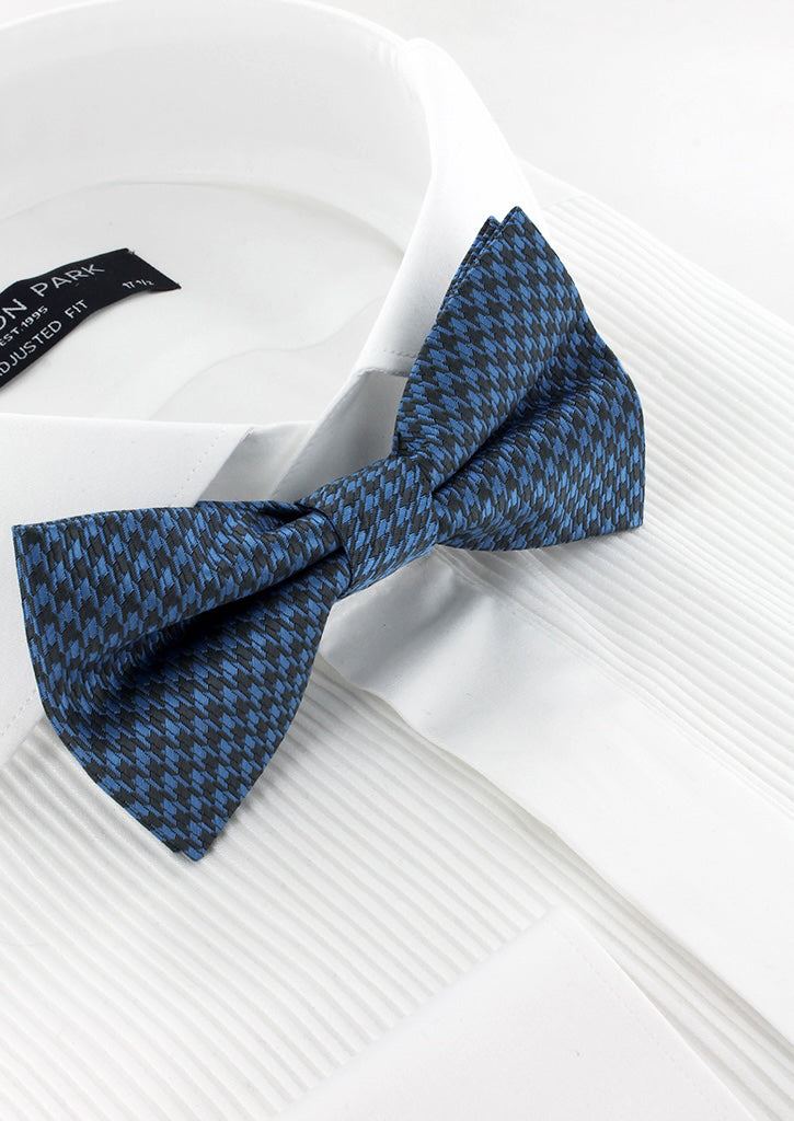 Nœud papillon bleu ciel motif pied-de-poule gris