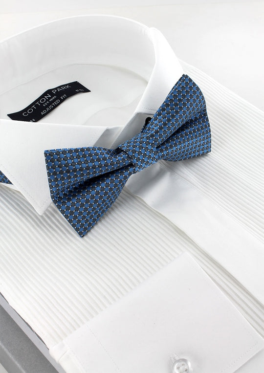 Noeud papillon bleu ciel motifs géométriques gris foncé
