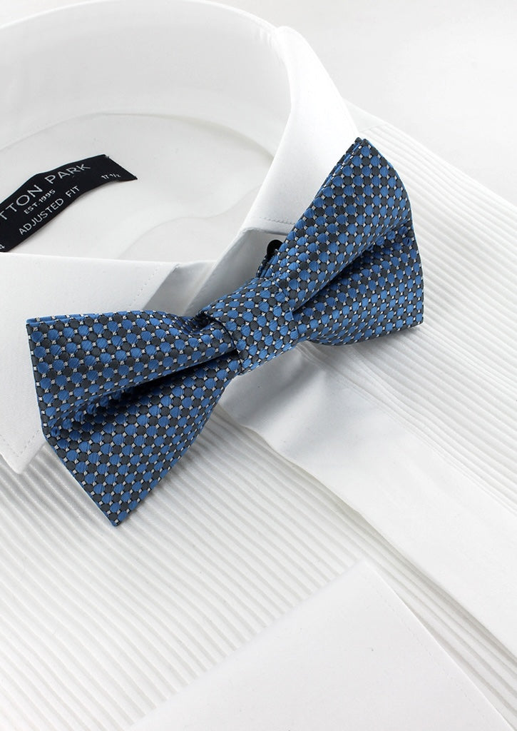 Noeud papillon bleu ciel motifs géométriques gris foncé