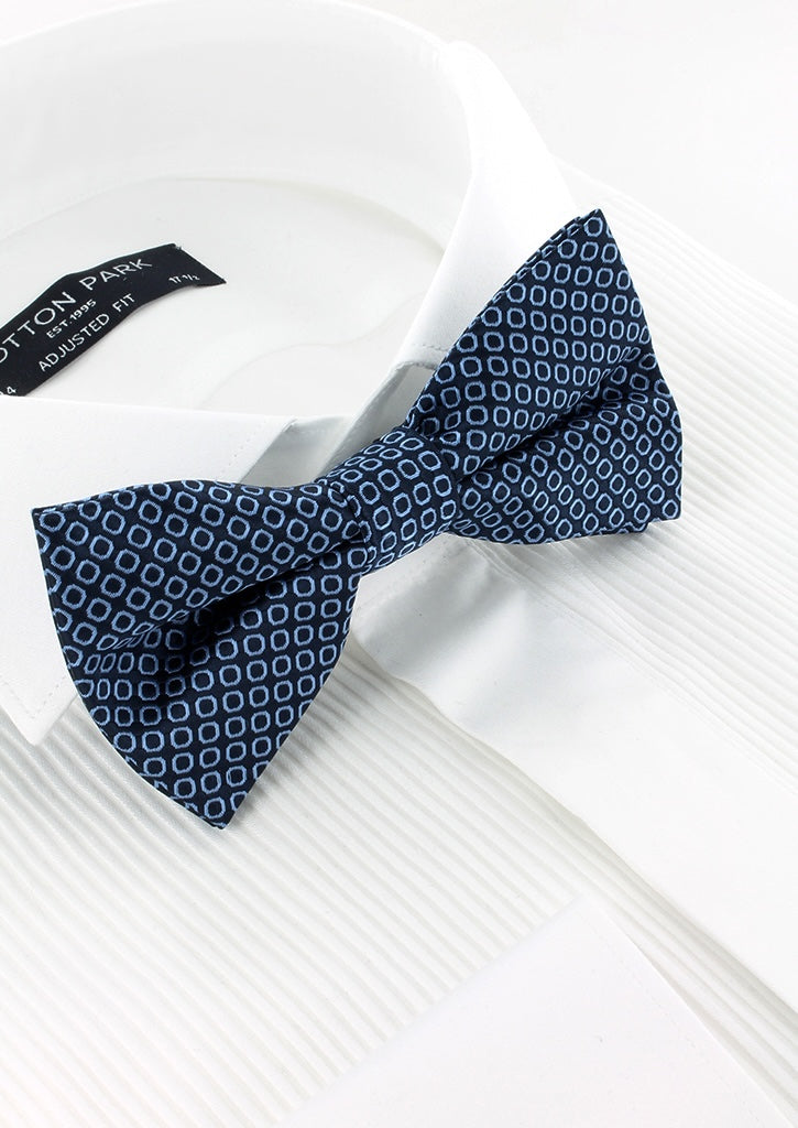 Nœud papillon bleu marine motifs ronds bleu ciel