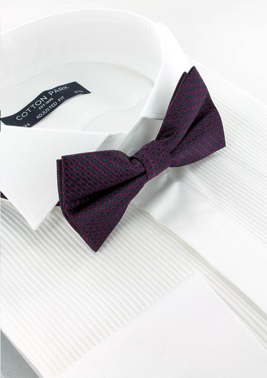 Nœud papillon bleu marine motifs ronds bordeaux