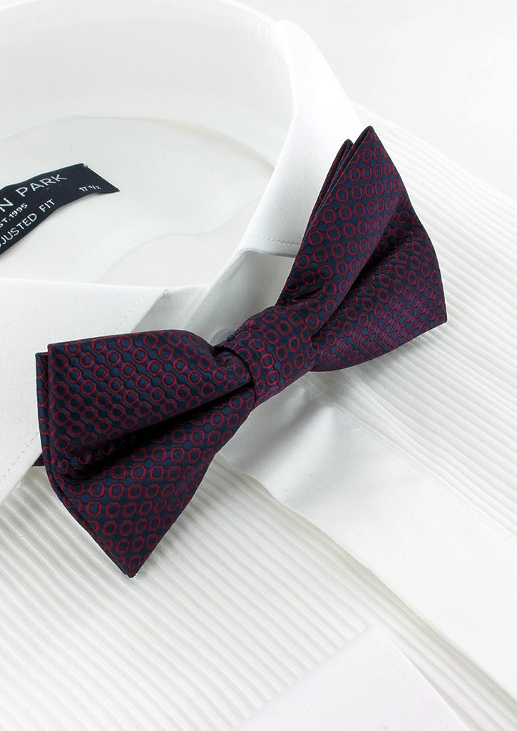 Nœud papillon bleu marine motifs ronds bordeaux