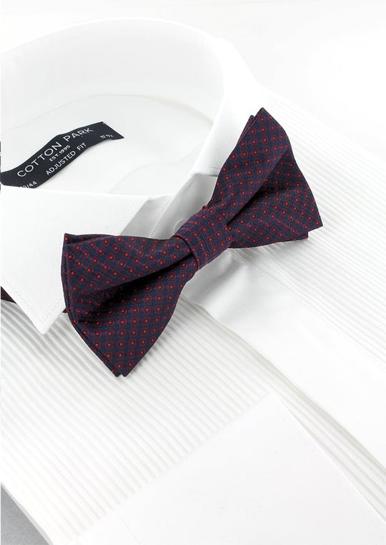 Nœud papillon bleu marine motifs bordeaux