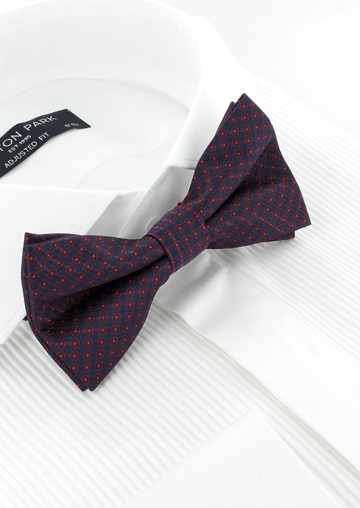 Nœud papillon bleu marine motifs bordeaux