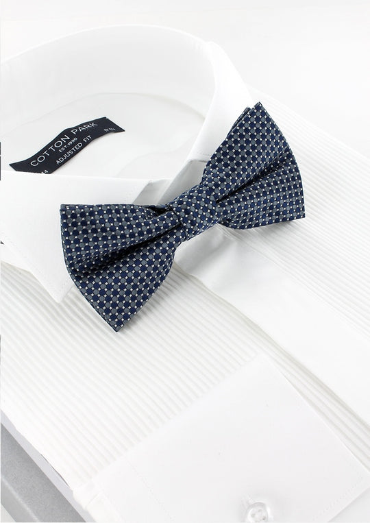 Noeud papillon bleu marine motifs géométriques gris foncé