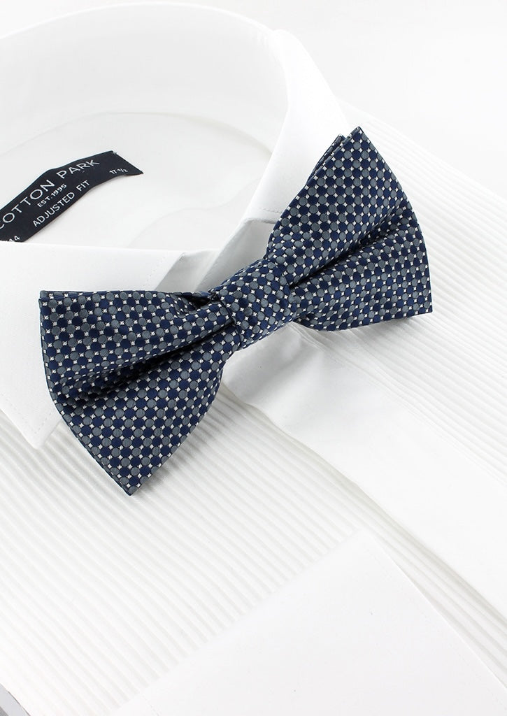 Noeud papillon bleu marine motifs géométriques gris foncé