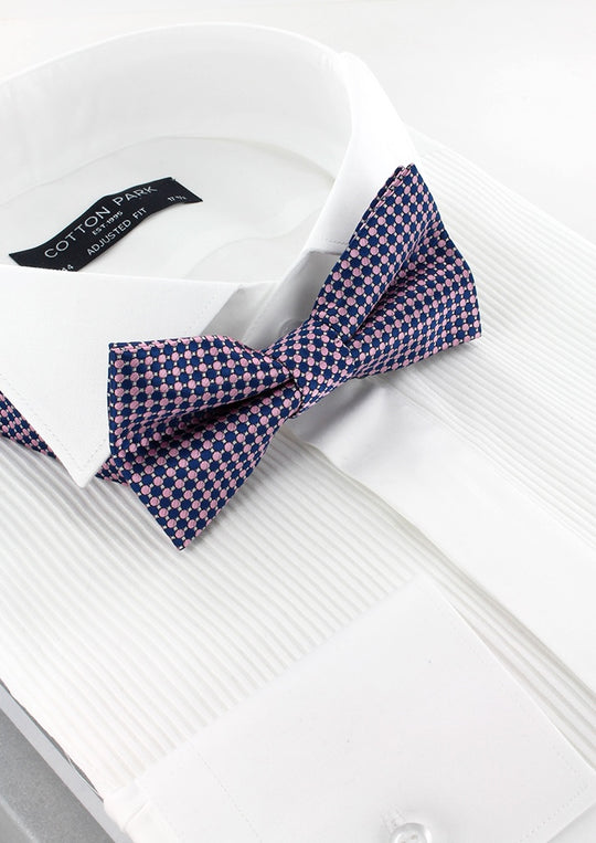 Noeud papillon bleu marine motifs géométriques rose