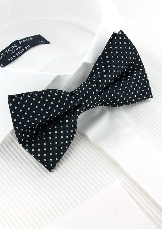 Noeud papillon noir à micro-motifs contrastés marine et blancs