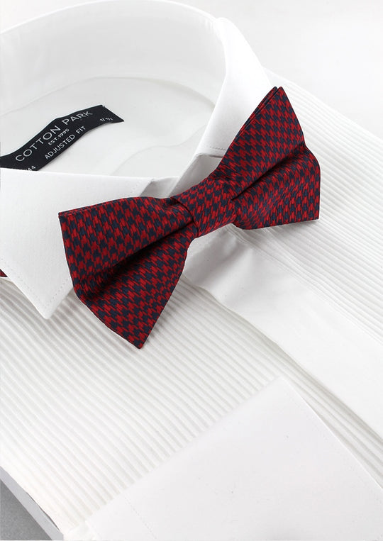 Noeud papillon rouge motifs pied-de-poule bleu marine