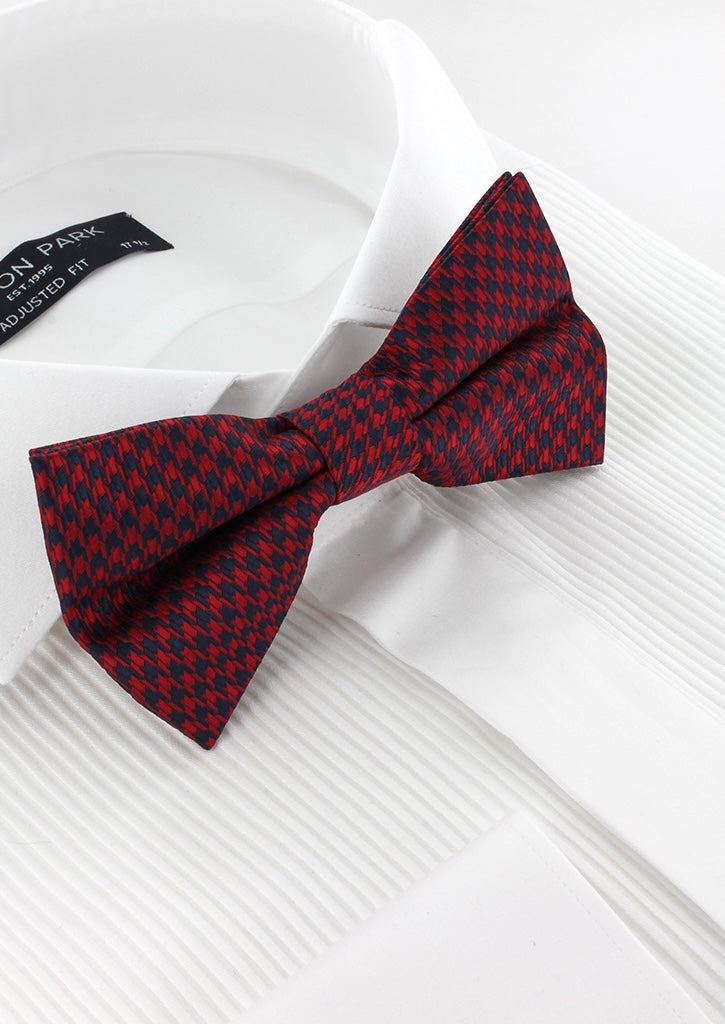 Noeud papillon rouge motifs pied-de-poule bleu marine