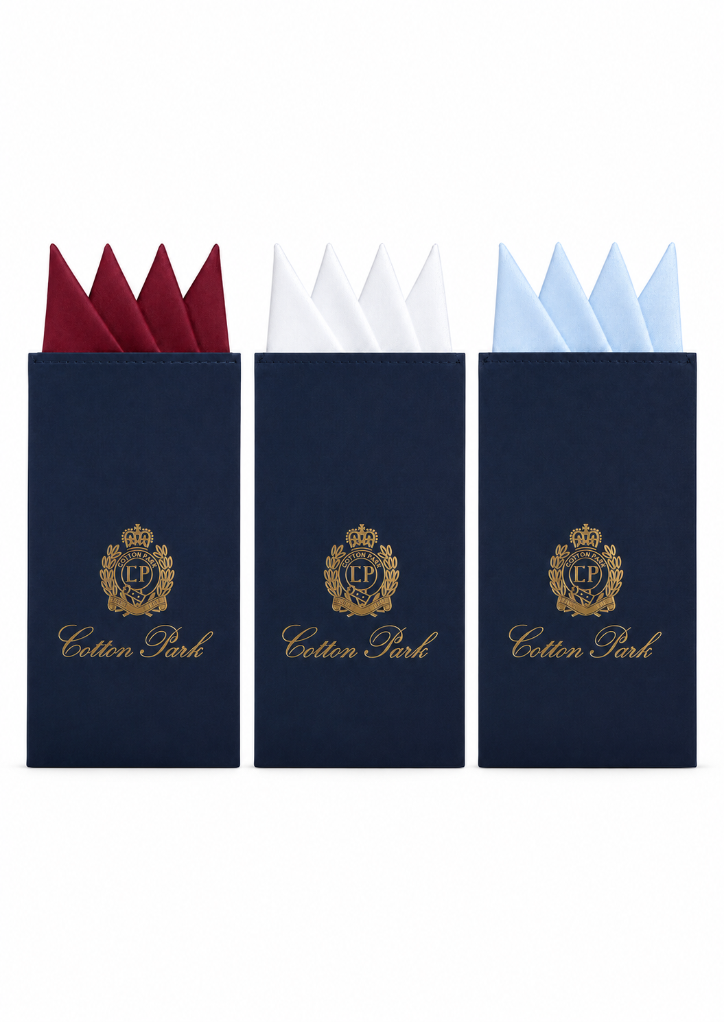 Pack de 3 pochettes de costume pré-pliées – Bordeaux, Blanche et Bleu Ciel