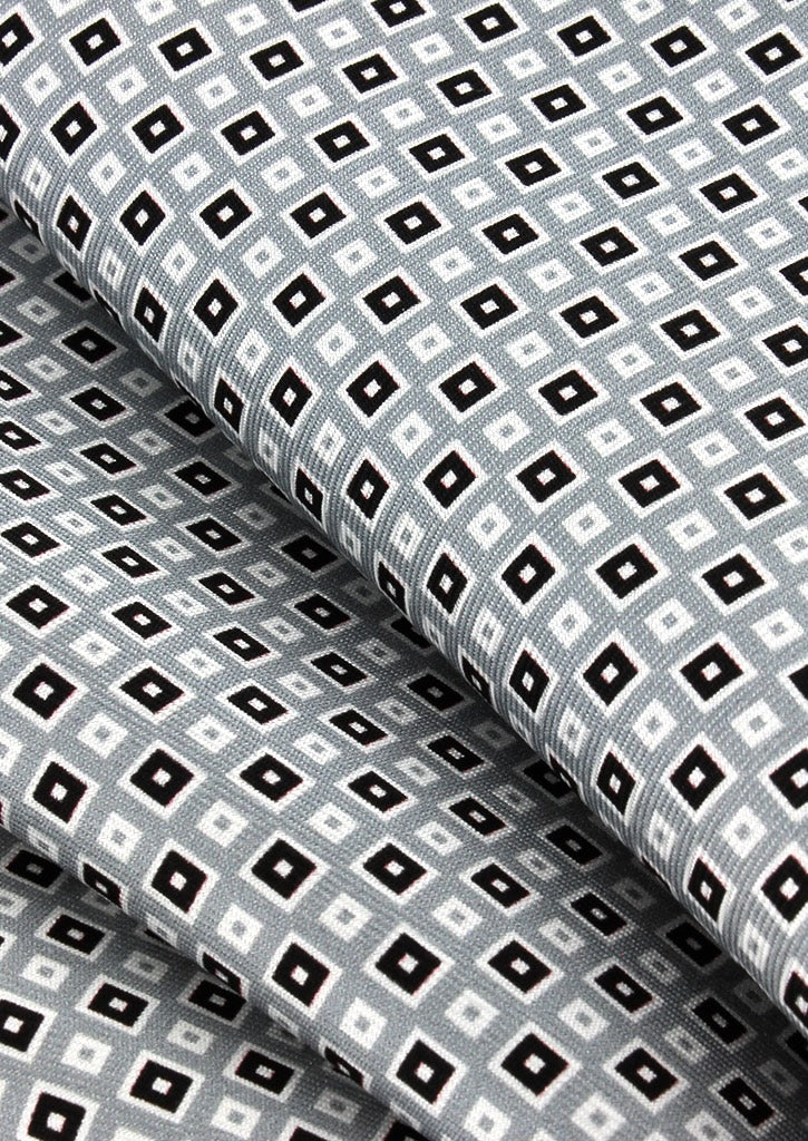 Pochette de costume en soie grise à motifs noir et blanc