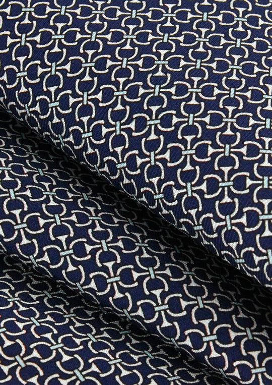Pochette de costume en soie bleu marine à motifs blancs