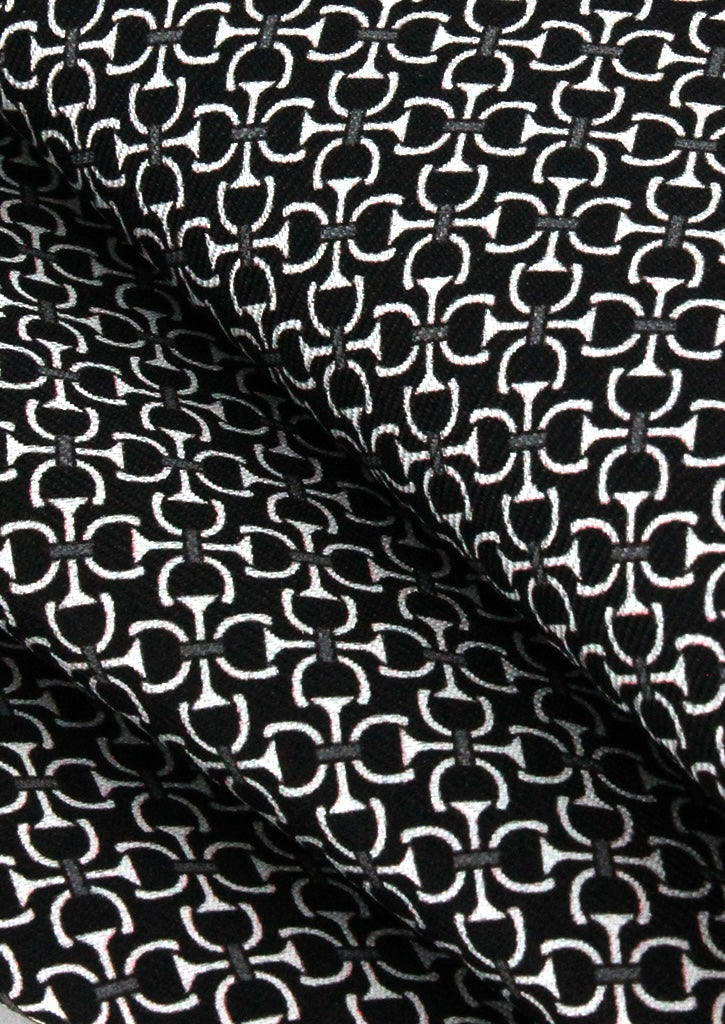 Pochette de costume en soie noire à motifs blancs