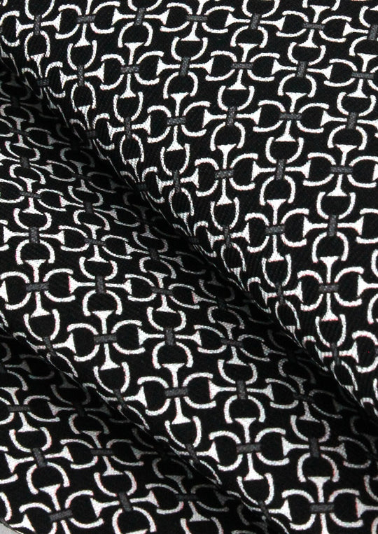 Pochette de costume en soie noire à motifs blancs