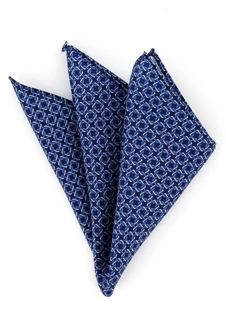 Pochette de costume en soie bleu marine à motifs bleu ciel