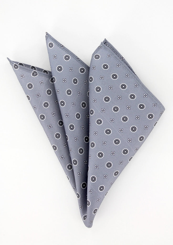 Pochette de costume en soie grise à motifs floraux anthracite