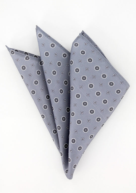 Pochette de costume en soie grise à motifs floraux anthracite