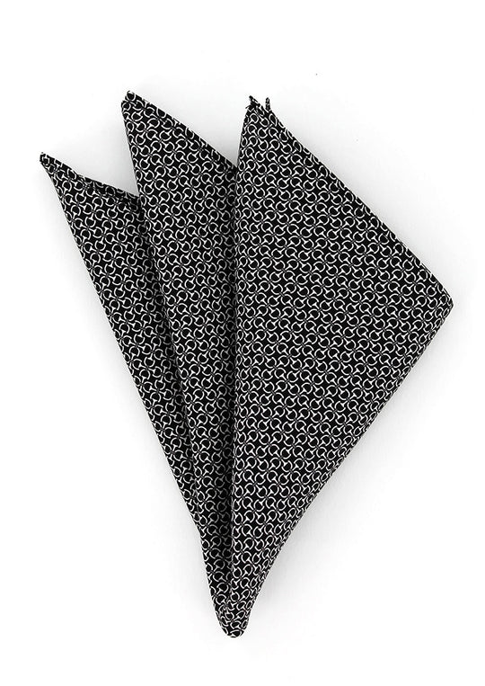 Pochette de costume en soie noire à motifs blancs