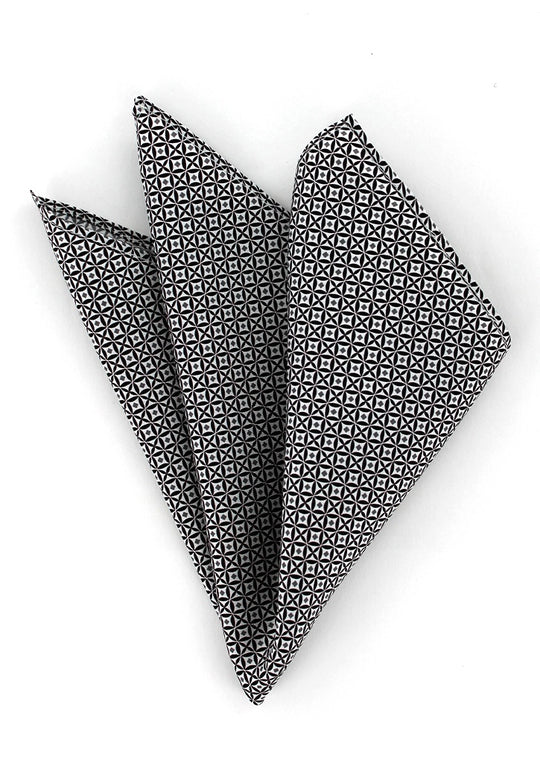 Pochette de costume en soie noir et blanc à motif géométrique