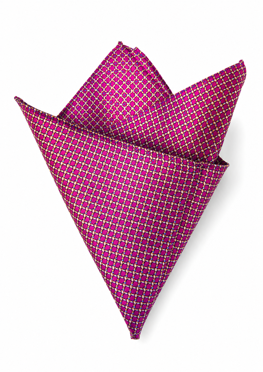Pochette soie fuchsia motifs jaune et bleu ciel