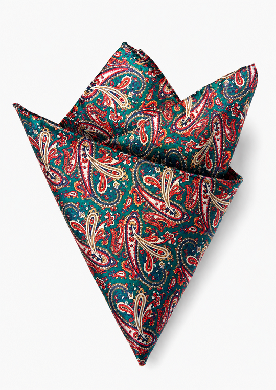 Pochette soie cachemire vert et rouge