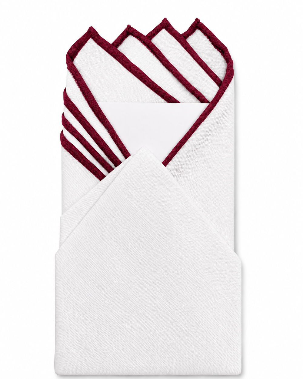 Pochette de Costume en Lin Blanche à Biais Bordeaux – Cotton Park
