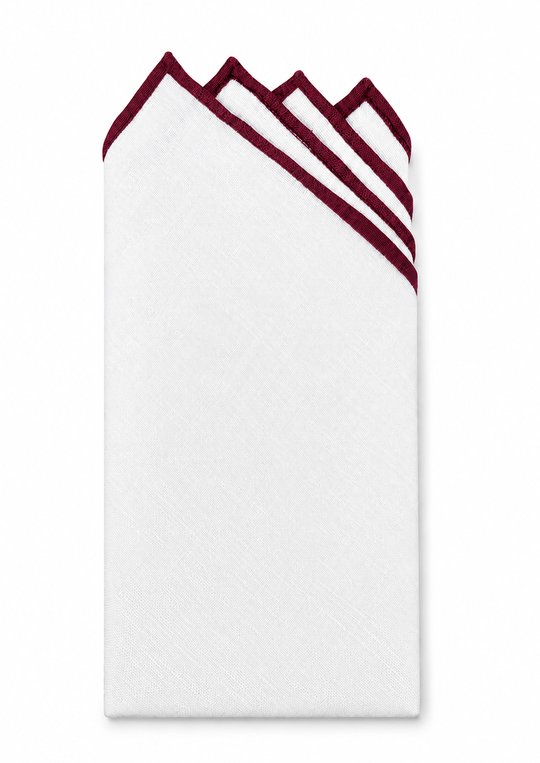 Pochette de Costume en Lin Blanche à Biais Bordeaux – Cotton Park