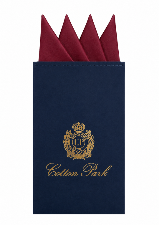 Pochette de costume bordeaux prépliée avec support carton